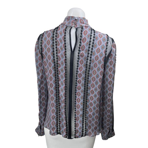Cinq A Sept Multicolor 100% Silk Satin Floral Mesh Long Sleeve Blouse Top Size S - Picture 2 of 5